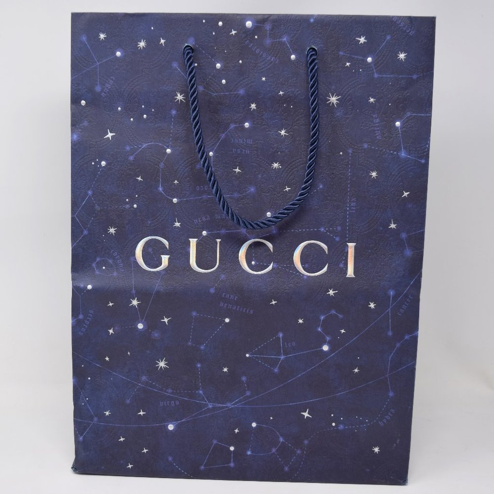Gucci 2022 Holiday Shopping Bag Blue Silver Paper Empty  Celestial Stars Sky